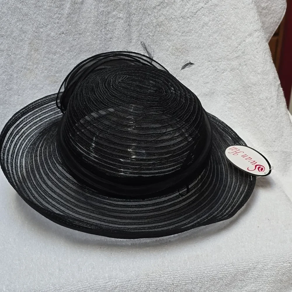 Swan Black Mesh Net Hat Preppy Church Derby Wedding NWT - Rare